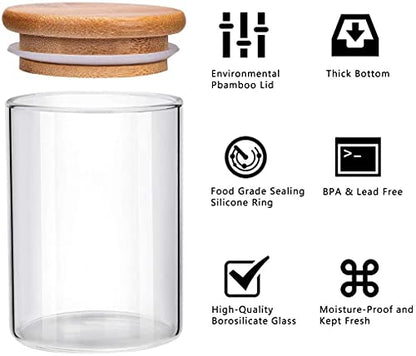 Glass Jars with Bamboo Wooden Airtight Lids 6oz 10oz Spice Jars Food Storage Containers for Home Kitchen, Tea, Salt, Pepper, Spices, Coffee, Herbs, Grains (10 OZ, 6 PCS)