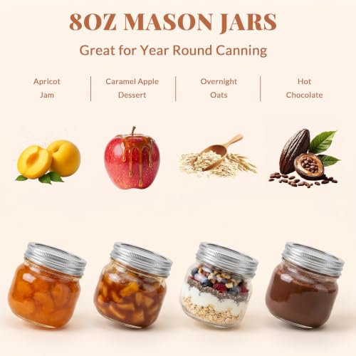 CycleMore 24 Pcs 8oz Clear Glass Mason Jars With Regular Silver Separable Lids, 250ml Round Spice Canning Jars for Honey, Jam, Herb, Wedding Favors, Kitchen Storage, DIY Souvenir - size: 8oz - 24 Pack