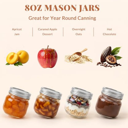 CycleMore 24 Pcs 8oz Clear Glass Mason Jars With Regular Silver Separable Lids, 250ml Round Spice Canning Jars for Honey, Jam, Herb, Wedding Favors, Kitchen Storage, DIY Souvenir - size: 8oz - 24 Pack