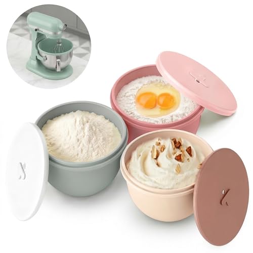 3-Pack Silicone Bowl Liners with Lids for KitchenAid 6-Qt Bowl-Lift Bowls Only, 2mm Extra-Thick Premium Silicone, Built-In Air Vents for Dough Proofing, Dishwasher Safe, BPA-Free - color: CREAM BEIGE/RUSTY ROSE/MUTED SAGE, size: 6QT