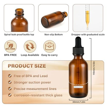 NOOEEISS 12 Pcs, 2oz Dropper Bottle, Amber Glass Eye Dropper Bottle, Tincture Bottles with Dropper, Leak-Proof Design, Stronger Suction, for All Kinds of Mixed Liquids - color: Amber, size: 2oz-12Pack