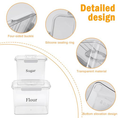 2 Pack Flour Sugar Storage Container,Plastic Food Storage Containers with Airtight Lids,Canisters Sets for The Kitchen,Sugar,Flour,Cereal,Baking Supplies,Rice,Pantry Organization Bin(5.2&2.9L)