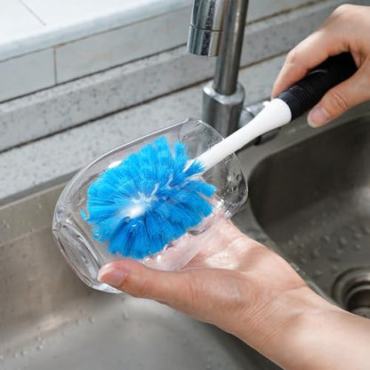 MOSOLAN Dish Brush Set of 3 with Water Bottle Brush, Dish Scrub Brush and Scrubber Brush, Long Handle Kitchen Scrub Brushes for Dishes, Bottles, Cups, Pots, Pans and Sinks, Round Head - style: Round Head