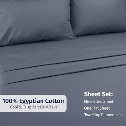 California Design Den King Sheet Set - Certified 100% Egyptian Cotton Percale Sheets King with Deep Pockets, Lightweight & Crisp, Durable Luxury Bedding Set - Mineral Blue (Grey Tone) - color: Mineral Blue (Grey Tone), size: King