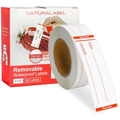 NATURALABEL 300 PCS Removable Freezer Labels with Dispenser - 1" x 3" Food Labels for Meal Prep Containers, Easy Peel-Off Design, No Residue (Red) - color: Preprinted-red