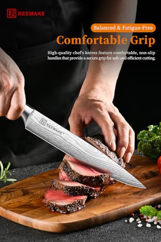 KEEMAKE 8 Inch Carving Knife - Ultra Sharp Slicing Knife High Carbon Stainless Steel Blade & Ergonomic Handle for Meat Cutting BBQ Turkey Ham Gift Box Included