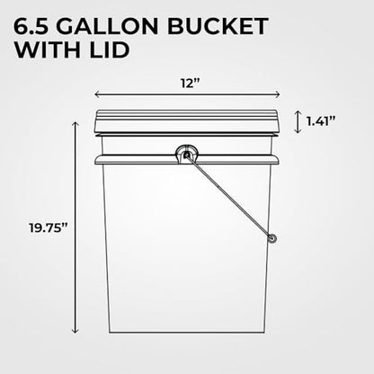 6.5-Gallon White Bucket Pail Container with Lid | Food Grade | Heavy-Duty Approx 90 MIL Extra Durable | Metal Handles with Plastic Grip | Multi-Use | Easy Stack and Store | BPA Free - 1 Pack - color: White - 6.5 Gallons, size: 1 Packs