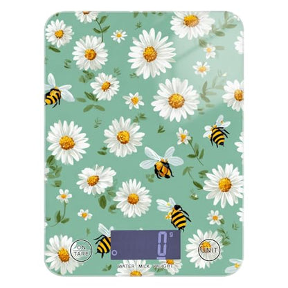 Food Scale Kitchen Scale for Baking Cooking Digital Food Weighing Measuring Scale Small Waterproof Electric Food Scale Mint Green Daisy Flowers and Bees - color: Mint Green Daisy Flowers and Bees