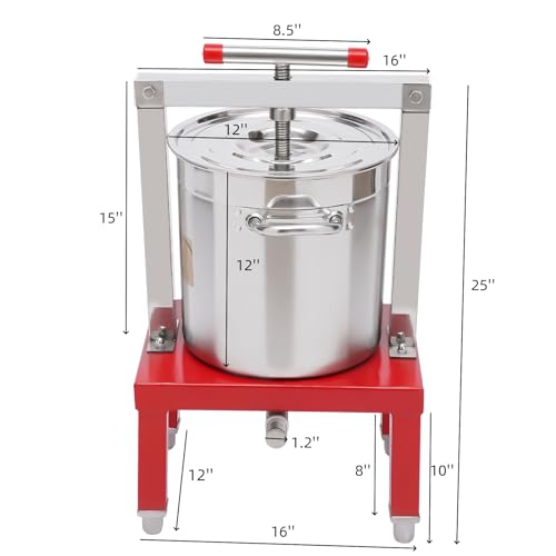 Fruit Wine Press 3.5 Gallon Stainless Steel 100% Nature Juice Making | Manual Juice Maker, Apple Grape Berry Vegetables Crusher, Olive Oil Cider Wine Making Press Machine - color: 3.5Gallon