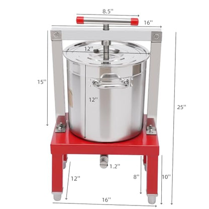Fruit Wine Press 3.5 Gallon Stainless Steel 100% Nature Juice Making | Manual Juice Maker, Apple Grape Berry Vegetables Crusher, Olive Oil Cider Wine Making Press Machine - color: 3.5Gallon