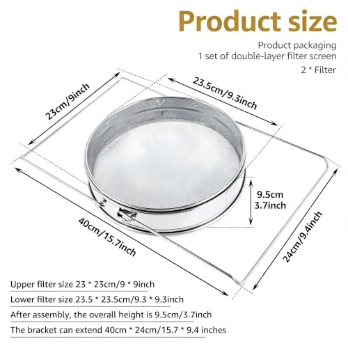 Stainless Steel Honey Strainer for 5 Gallon Bucket, Double Layer Mesh Honey Filter Strainer with Adjustable Support Legs, Universal Beekeeping Harvest Tool Fit Most Honey Pails