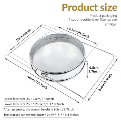 Stainless Steel Honey Strainer for 5 Gallon Bucket, Double Layer Mesh Honey Filter Strainer with Adjustable Support Legs, Universal Beekeeping Harvest Tool Fit Most Honey Pails