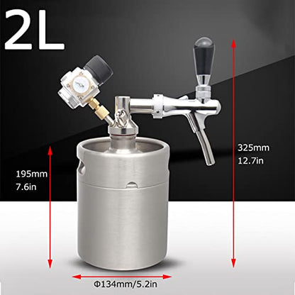 Portable Draft Keg System Stainless Steel Keg Mini Keg Draft System Stainless Steel Portable Mini Keg Dispenser Pressure Regulator Craft Beer Draft Home Brew,2L