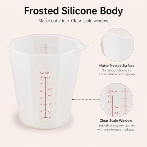 Silicone Measuring Cup 1 Cup (250ml), Flexible Liquid Measuring Cup with Pour Spout, BPA Free Food Grade Silicone Measuring Cup for Cooking, Baking and Kitchen Use