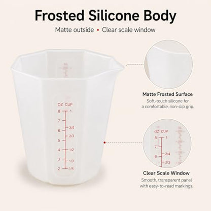 Silicone Measuring Cup 1 Cup (250ml), Flexible Liquid Measuring Cup with Pour Spout, BPA Free Food Grade Silicone Measuring Cup for Cooking, Baking and Kitchen Use