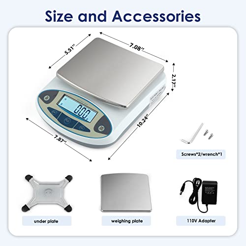 CGOLDENWALL High Precision Lab Digital Scale Analytical Electronic Balance Laboratory Lab Precision Scale Jewelry Scales Kitchen Precision Weighing Electronic Scales 0.01g Calibrated (5000g, 0.01g) - size: 5000g