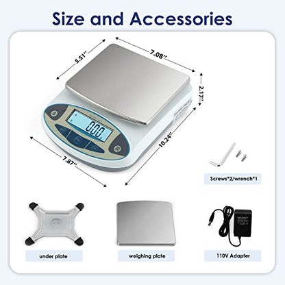 CGOLDENWALL High Precision Lab Digital Scale Analytical Electronic Balance Laboratory Lab Precision Scale Jewelry Scales Kitchen Precision Weighing Electronic Scales 0.01g Calibrated (5000g, 0.01g) - size: 5000g
