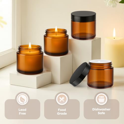 2 oz Glass Jars with Lids, 60 Pack Amber Small Glass Jars with Black Lids Leakproof Round Airtight Empty Cosmetic Travel Containers with Inner Liners For Lotions Powders and Candle Making - color: Amber-Black Lids, size: 2 Ounces