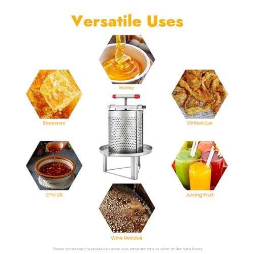 Mesh Honey Press Machine Household Manual Honey Press Wax Press Beekeeping Tool 304 Stainless Steel Extractor Beekeeping Tool for Beekeeping Agriculture Vertical Stripe Silver