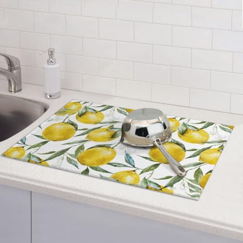 Lemon Dish Drying Mat For Kitchen Counter, Super Absorbent Microfiber Dish Drying Pad, Kitchen Gadgets For Easy Clean Multi-Use Large 18"x24" - color: Lemon