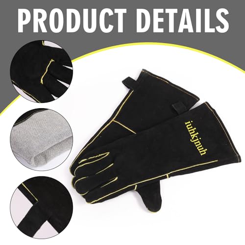 Fireplace Gloves Fire Heat Resistant: Fireproof Leather for Fireplace Fire Pit Wood Stove Campfire Furnace (L) - color: Black, size: Large