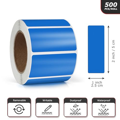 Blue Rectangle Stickers 2 x 1 Inch Color Coding Labels Vinyl Roll Self-Adhesive Waterproof Removable 500 PCS - color: Blue