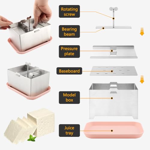 Stainless Steel Tofu Press & Paneer Maker with Presser Towel and Drip Tray for Homemade Tofu (6.3x4.72inch),Effortless Water Removal for Enhanced Texture & Flavor
