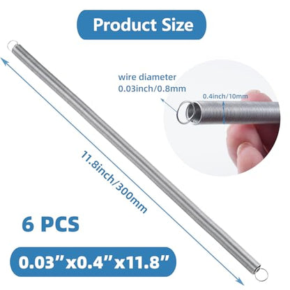 6pcs Extension Springs,0.03"x0.4"x11.8" 304 Stainless Steel Extension Springs with Hook Ends 11.8inch - size: 0.03"x0.4"x11.8"