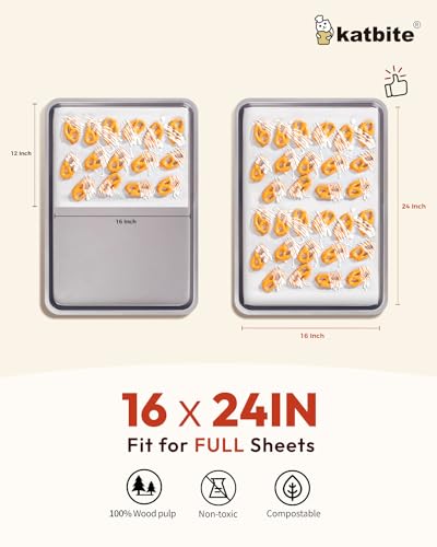 Katbite 16x24 inch Heavy Duty Parchment Paper Sheets, 100Pcs Precut Non-Stick Full Parchment Sheets for Baking, Cooking, Grilling, Frying Steaming, Full Sheet Baking Pan Liners [Extra Strong Series] - size: 16"x24"-100