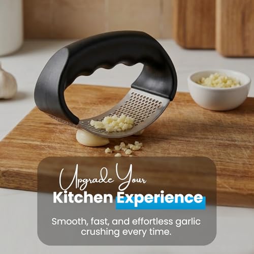 Stainless Steel Garlic Press – Easy Garlic Crushing for Daily Cooking, Durable Rust-Proof Garlic Mincer, Heavy Duty Crusher & Chopper Tool with Cleaning Brush, Comfortable Grip Handle