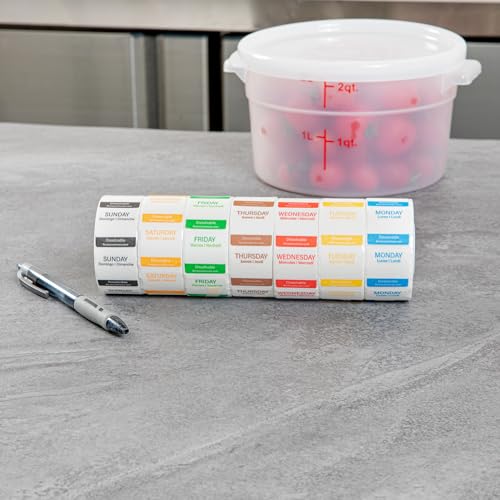 Restaurantware RW Smart 1 Inch x 1 Inch Food Rotation Labels 3500 Dissolvable Food Safety Labels - Premium Trilingual Paper Day Of The Week Labels For Food Storage Or Prep Weekly - style: 7-Day