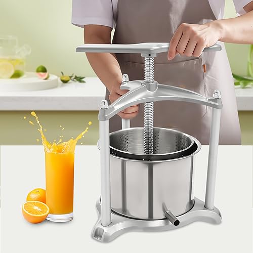 Fruit Wine Press, 1.6 Gal Manual Cheese Press, Dual Stainless Steel Barrels Juice Maker for Berry, Vegetables, Herbal, Tincture