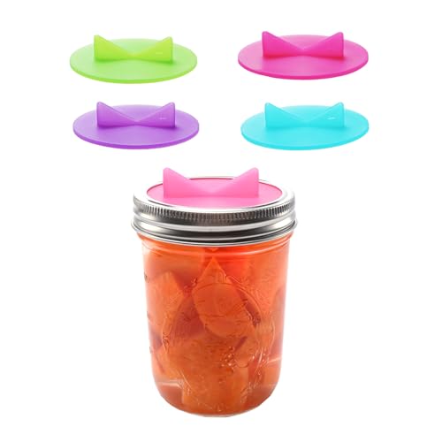 Fermentation Lids silicone waterless airlock fermenting Caps for Wide Mouth Mason Jar(Excluding rings) (4 Lids with Airlock) - style: 4 Lids with Airlock