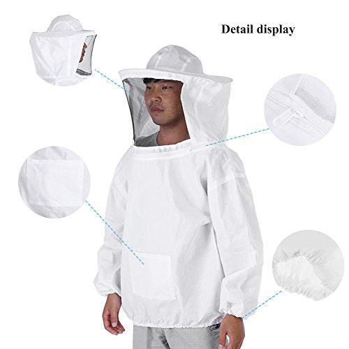 Beekeeping Protective Jacket Suit for Adult Beekeepers – Soft, Sturdy & Comfortable White Full-Body Coverall with Elastic Cuffs and Ventilated Hood, Fit for Standard Beekeeping Tools