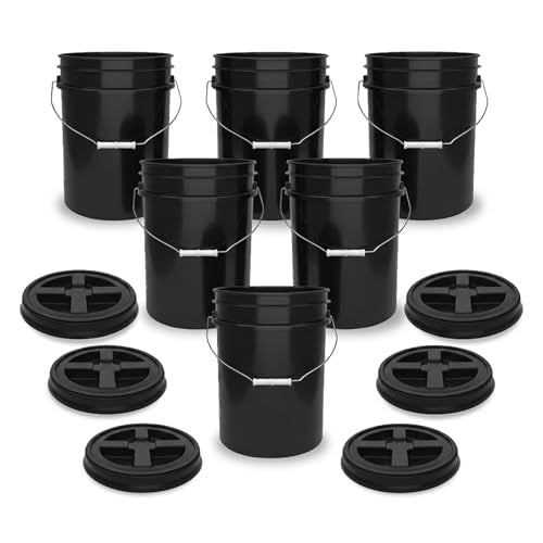 ePackageSupply 5 Gallon Bucket - Food Grade w/Lid BPA-Free, Black/Black, 6 | Airtight Gamma Seal Screw-On Lid, Heavy-Duty 90 Mil HDPE Plastic, Food Safe and Durable Container, Bulk Storage, Made in USA - color: Black/Black, size: 6 Packs