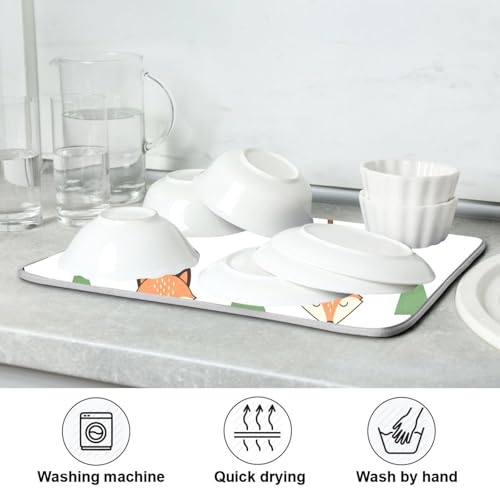 Fox Tree White Dish Drying Mat for Kitchen Counter Super Absorbent Draining Mat with Non-slip Backed Dish Rack Pad for Draining Racks Countertops Sinks Dish Bottles Cups Bowl