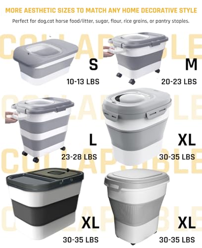 HOYTAMDAR 13 Lbs Dog Food Container, Collapsible Dog Food Storage Container with Airtight Lid, Cat Food Storage container Dry Food for Pets, Rice, Cereal, Silicone Pet Bowl and Dog Food Scoop - color: Grey1-13lbs