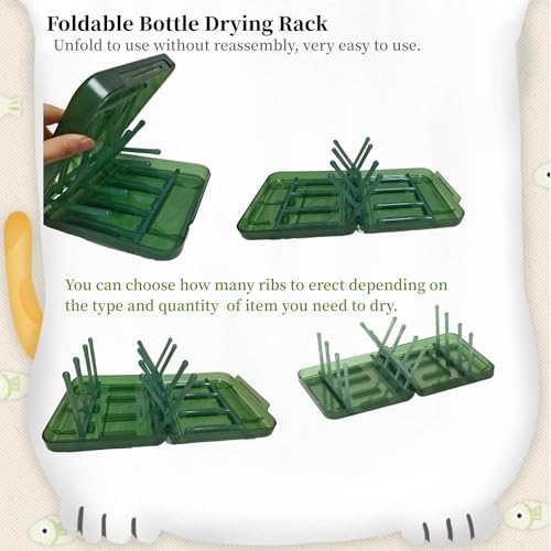 Travel Bottle Drying Rack Space Saving,Foldable Bottle Drying Rack with 16 Ribs,Portable Baby Bottle Drying Rack for Bottles,Breast Pumps and Other Feeding Accessories,Widely Used Daily Basis - color: Green