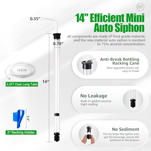 Auto Siphon for Wine Making, 14” Wine Siphon with 3/8" Racking Cane, Bottling Wand, 5.5FT Tubing & Clamp, Effortless Bottling Fermentation Siphoning Mead Wine Making Kit - color: Blue
