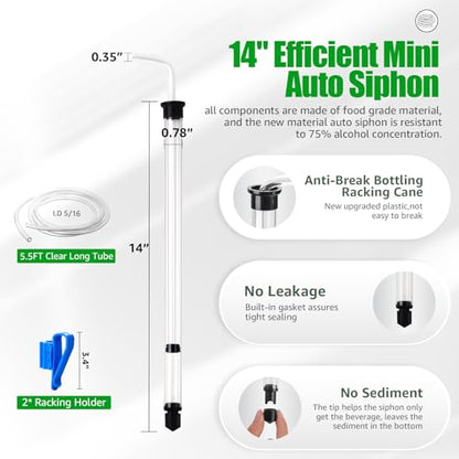 Auto Siphon for Wine Making, 14” Wine Siphon with 3/8" Racking Cane, Bottling Wand, 5.5FT Tubing & Clamp, Effortless Bottling Fermentation Siphoning Mead Wine Making Kit - color: Blue