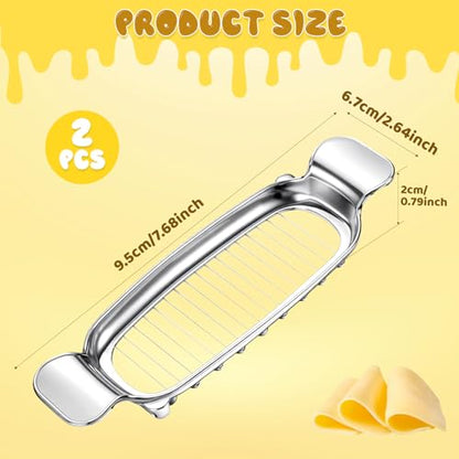 2Pcs Butter & Cheese Slicer Cutter, Stainless Steel Multipurpose Butter Cutter Portable Cheese Cutter Slicer with Ergonomic handle for Cutting Butter, Cheese, Mushrooms, Fruit, Vegetable
