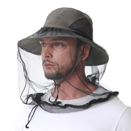 Mosquito Head Net Hat UPF 50+ Sun Protection Bug Hat for Men Women | Sun Visor Style, Perfect for Safari, Hiking, Beekeeping, Camping & Gardening - color: Army Green