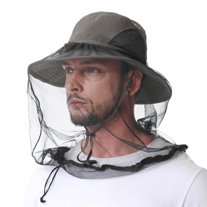 Mosquito Head Net Hat UPF 50+ Sun Protection Bug Hat for Men Women | Sun Visor Style, Perfect for Safari, Hiking, Beekeeping, Camping & Gardening - color: Army Green
