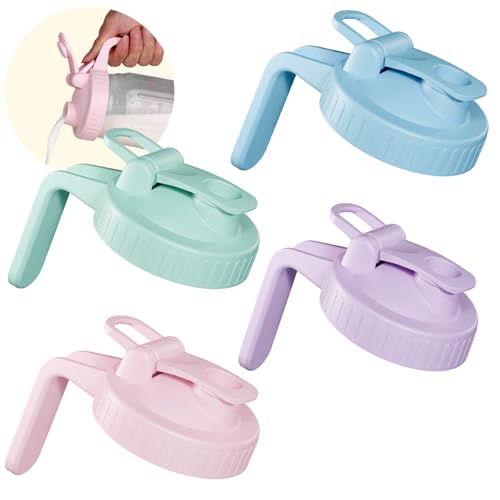 4 Pack Wide Mouth Mason Jar Lids with Leak-Proof Seal, Mason Jar Pour Spout Lid with Flip Cap and Handle, Plastic Canning Lids for Milk, Salad, Dressing, Drinking Storage Bottle, Colorful - color: Colorful, size: Wide Mouth 4Pack