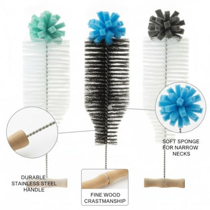 Narrow Neck Bottle Cleaner, Long Handle Stainless Steel Sponge Brush for Slim Containers and Tubes, Green