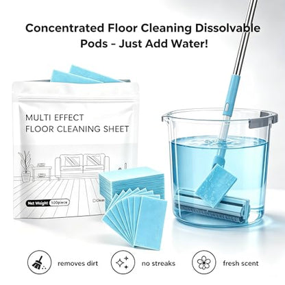Multi-surface Floor Cleaning Tablets，2026 Upgraded Floor Cleaning Sheets Multi,Multiple Effect the Floors Clean，Safe Floor Cleaner for Hard, Tile, Laminate and Vinyl(100pcs)
