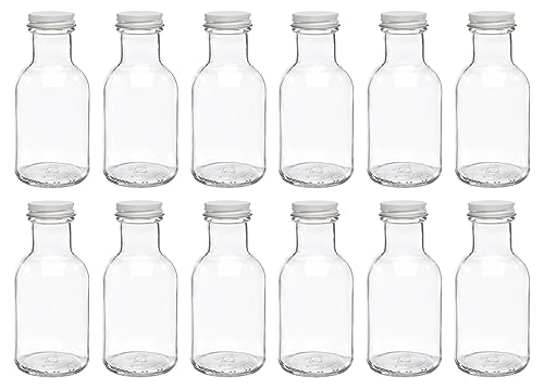 North Mountain Supply 8 Ounce Glass Stout Sauce Bottle - with 38mm White Metal Lids - Case of 12