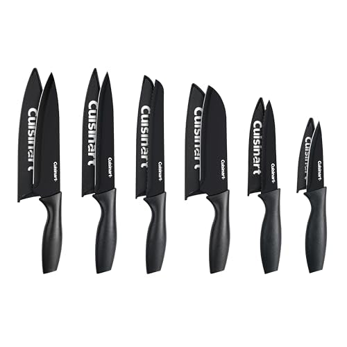 Cuisinart Knife Set, 12pc Ceramic Coated Knife Set with 6 Blades & 6 Blade Guards, Lightweight, Stainless Steel, Durable & Dishwasher Safe (Black) - color: Black