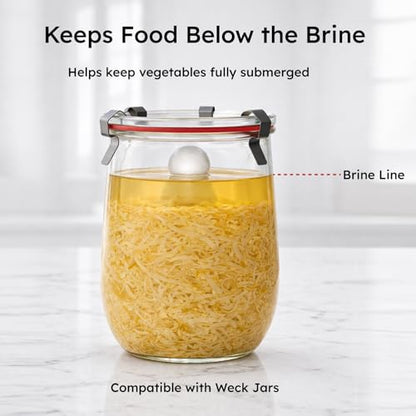 Glass Fermentation Weights Compatible with Weck Jars, Gallon Jars, 3.43" Pickle Weights with Easy-Lift Handle, Heavy 11-13 oz Glass Weights to Keep Food Below, Set of 2