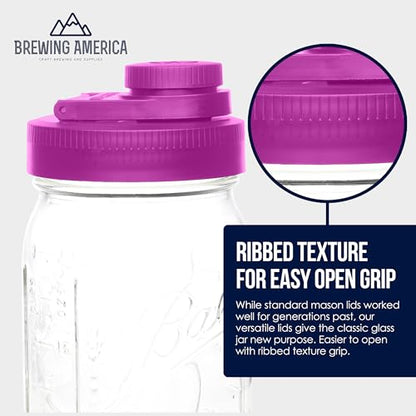 Mason Jar Lids Wide Mouth Plastic 4 Pack - With Flip Cap Screw Top Pouring Spout and Drink Hole - Fits Kerr and Ball Canning Jars - Wet/Dry Food and Liquid Storage - MADE IN USA (Very Berry) - color: Very Berry
